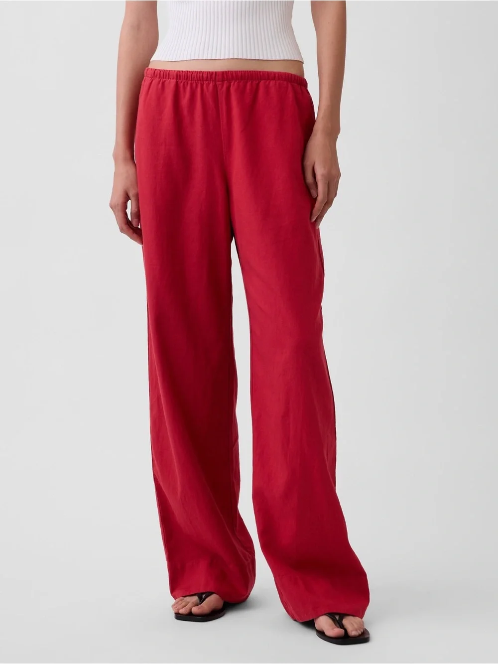 Wide-Leg Red Linen Blend Pants